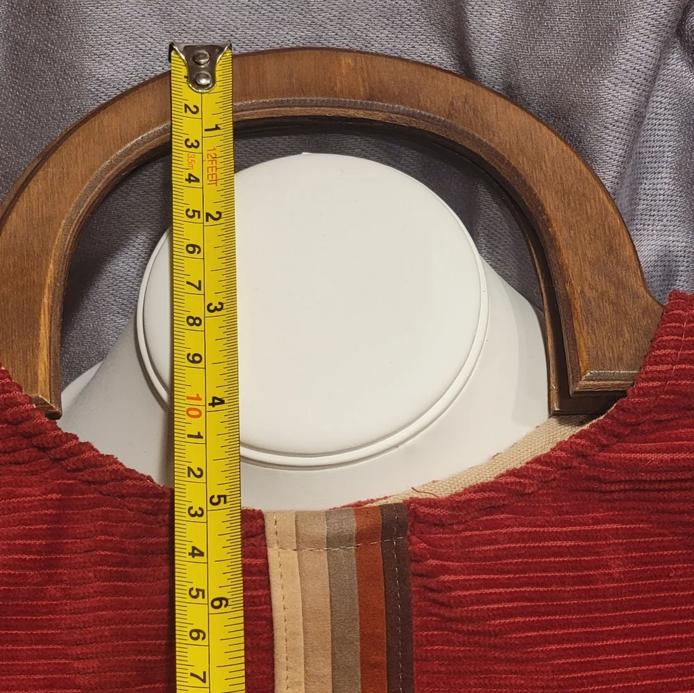 Vintage Red Corduroy Handbag/Satchel/Tote with Wooden Handles
